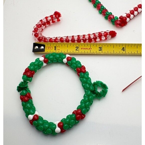 Handmade Beaded Christmas Tree Ornaments Wreath Candy Cane Lot of 7 - Picture 3 of 9